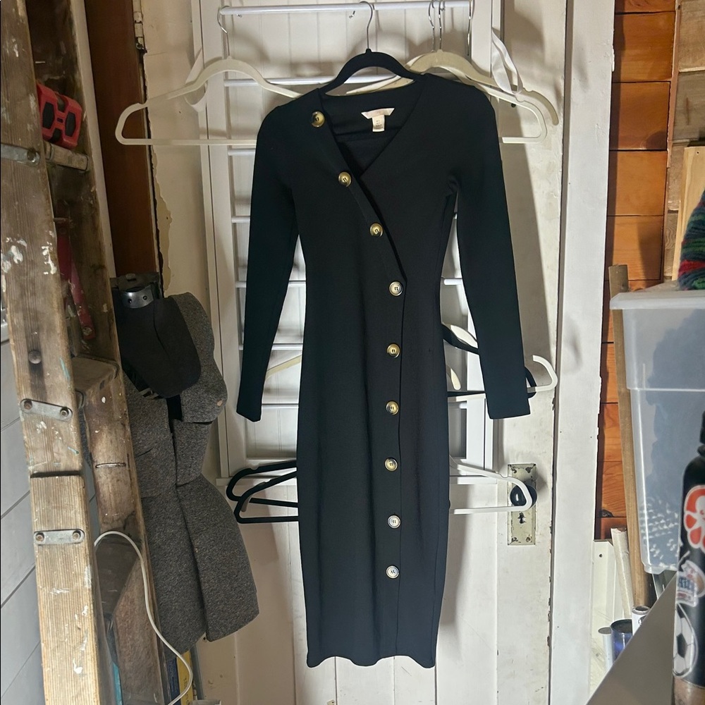 H&M Black Long Sleeve Button Dress